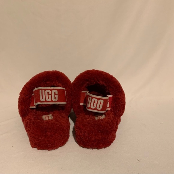 UGG Women's Fluffy Slippers Slides Ribbon Red sz 6 - Picture 4 of 8